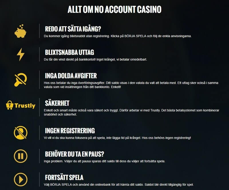No Account Casino information